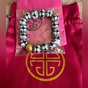 Porcelain Beaded Lotus Blue and White Bracelet with Gold Accent by Budhagirl